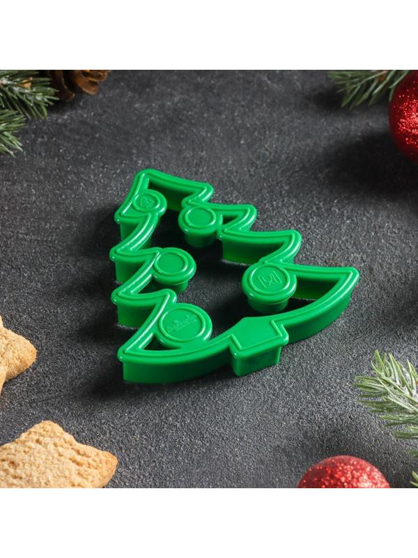 Форма для печенья «Ёлочка», вырубка, штамп, 8,5×8 см, цвет зелёный