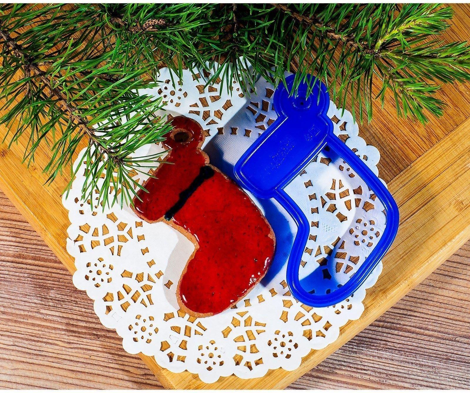 Форма для печенья «Рождественский носок», вырубка, штамп, 9×8 см, цвет синий