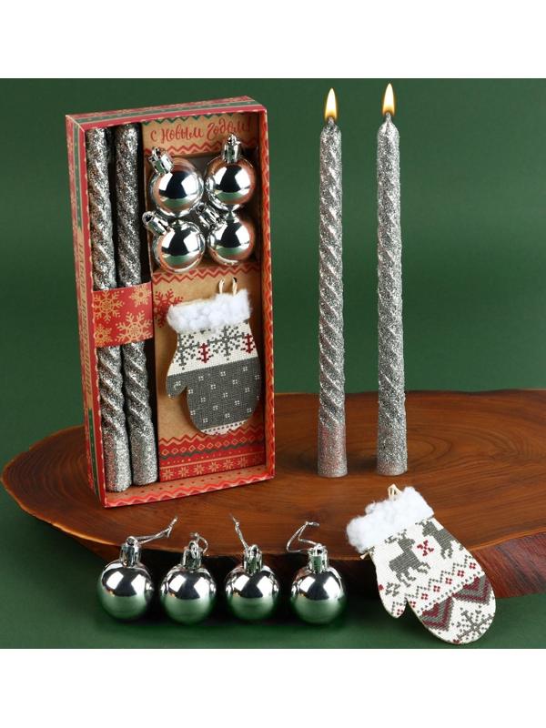 Новогодние витые свечи с декором «Удачного Нового года!», набор