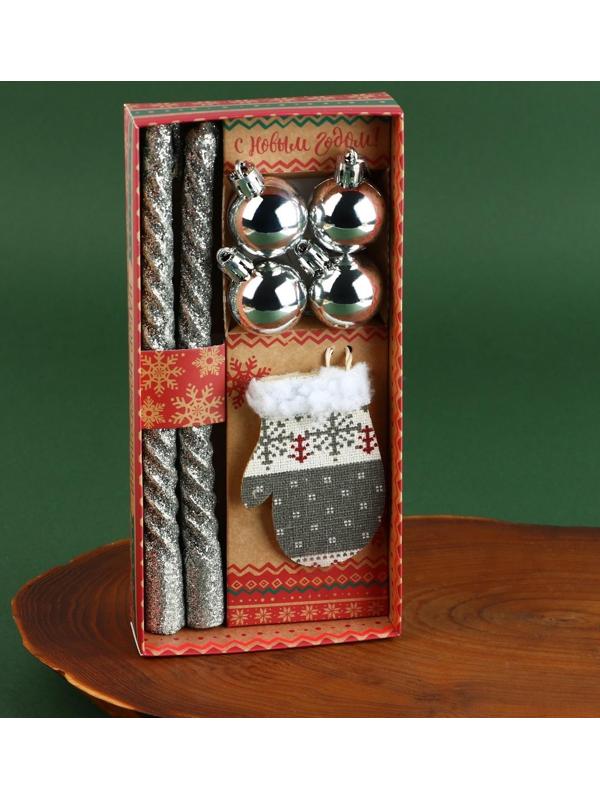 Новогодние витые свечи с декором «Удачного Нового года!», набор