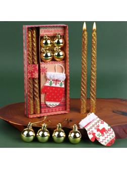 Новогодние витые свечи с декором «Тепла в Новом году!», набор
