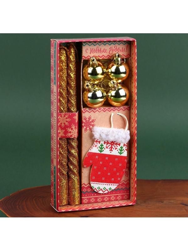 Новогодние витые свечи с декором «Тепла в Новом году!», набор