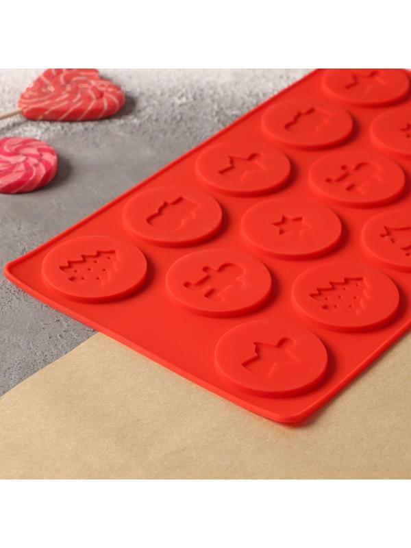 Форма силиконовая для льда и шоколада Доляна «Новогодние кружочки», 29,8×17,5 см, 14 ячеек (d=5 см), цвет красный