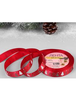 Лента атласная «Ёлки», 15 мм, 23 ± 1 м, цвет красный №33