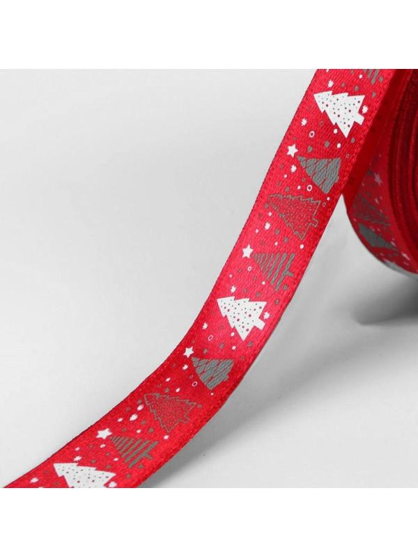 Лента атласная «Ёлки», 15 мм, 23 ± 1 м, цвет красный №33