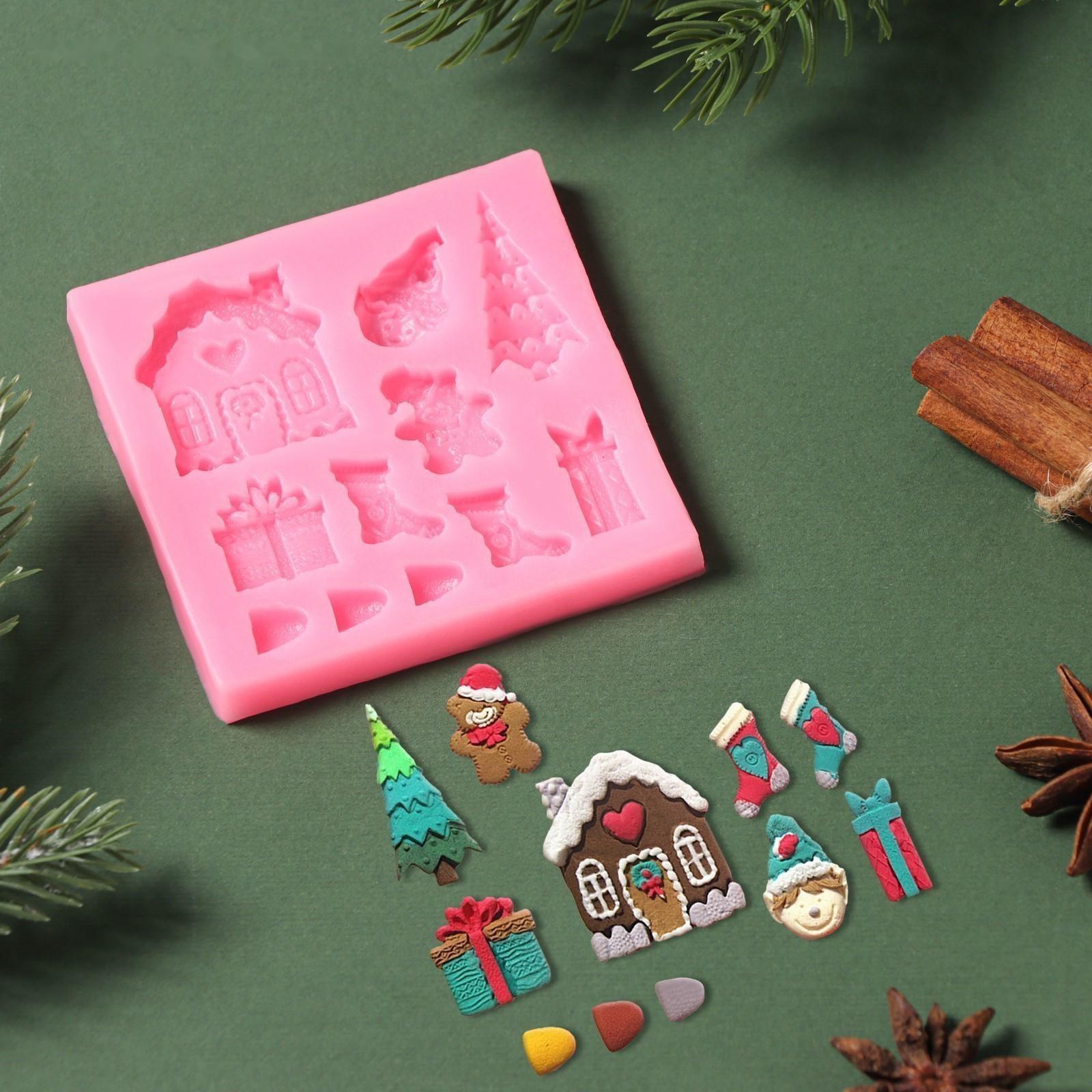 Силиконовый молд «Новогодние элементы», d=7,5 см, цвет розовый