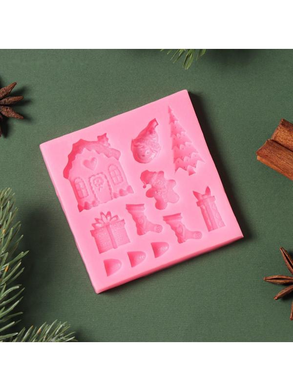 Силиконовый молд «Новогодние элементы», d=7,5 см, цвет розовый