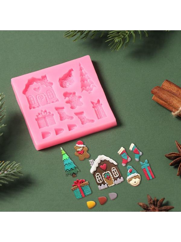 Силиконовый молд «Новогодние элементы», d=7,5 см, цвет розовый