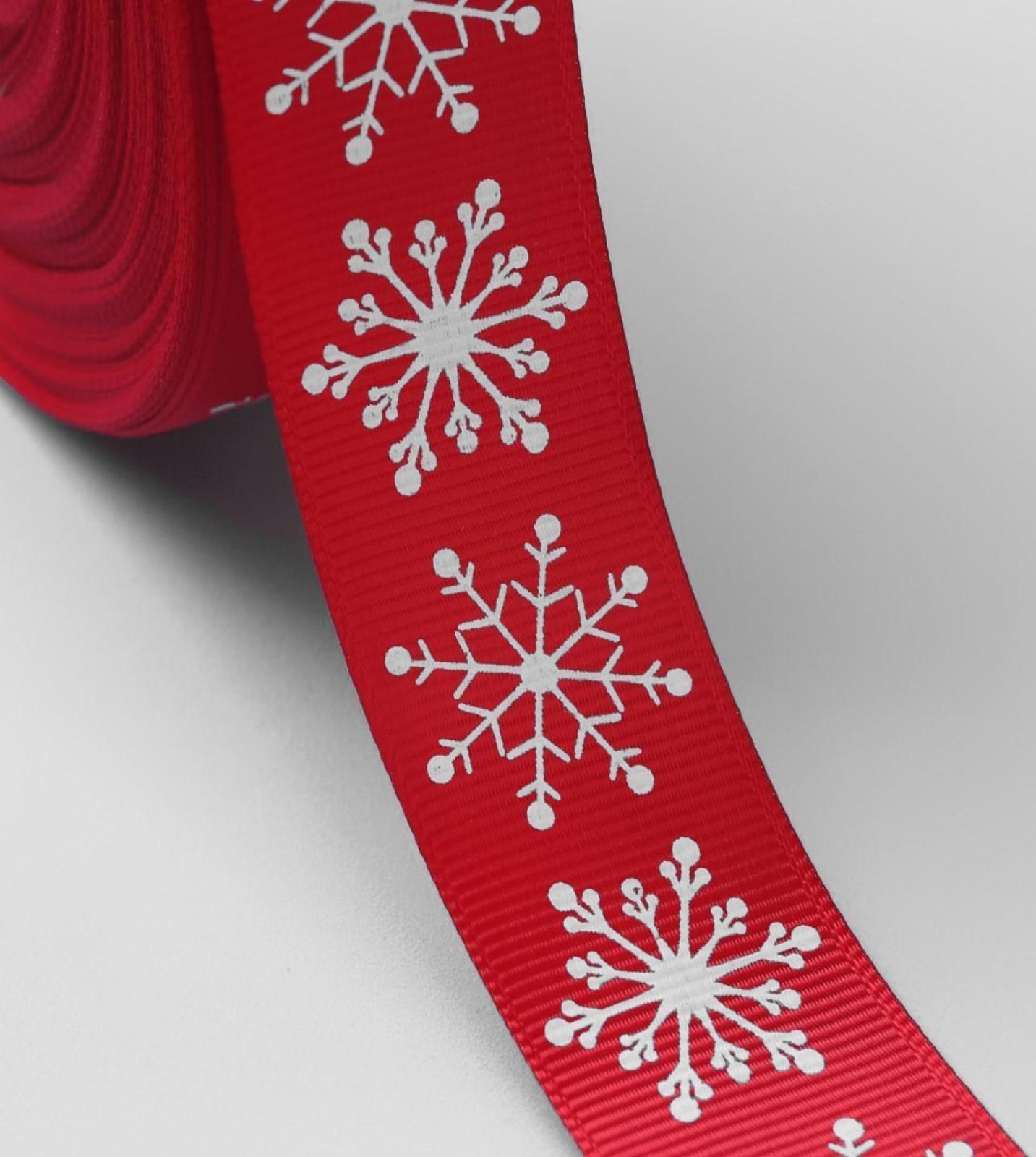 Лента репсовая «Снежинки», 25 мм, 23 ± 1 м, цвет красный №1133