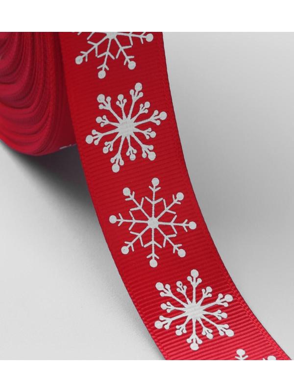 Лента репсовая «Снежинки», 25 мм, 23 ± 1 м, цвет красный №1133