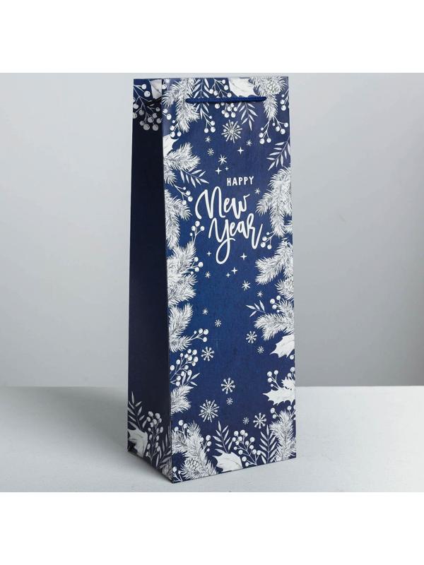 Пакет под бутылку крафтовый «Happy New Year!», 13 × 36 × 10 см