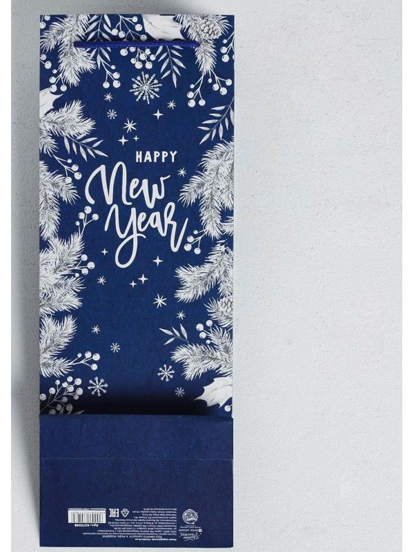 Пакет под бутылку крафтовый «Happy New Year!», 13 × 36 × 10 см