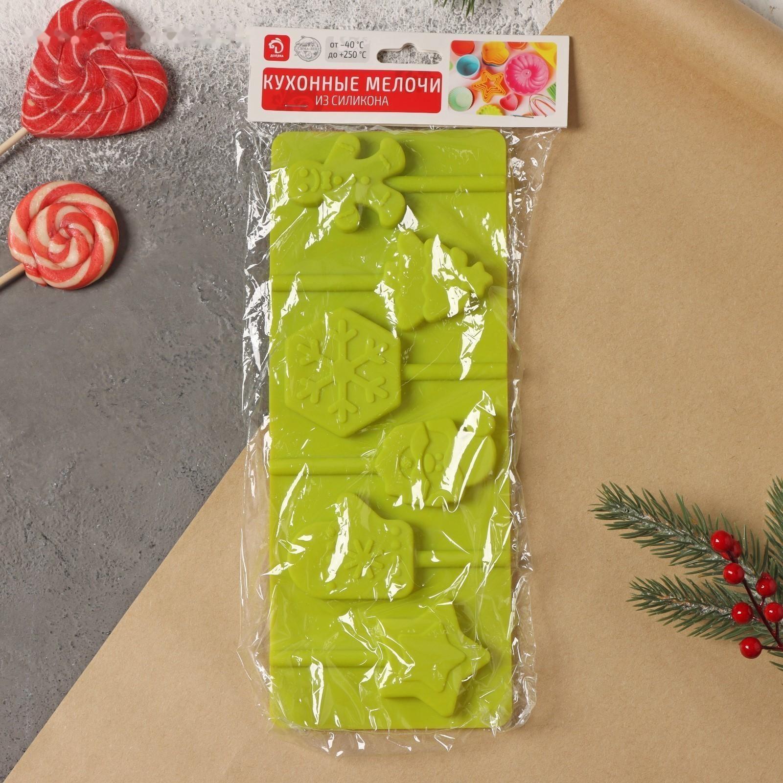 Форма для леденцов Доляна «Новогодний подарок», 24×9,5 см, 6 ячеек, цвет зелёный