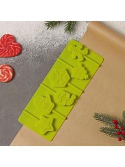 Форма для леденцов Доляна «Новогодний подарок», 24×9,5 см, 6 ячеек, цвет зелёный
