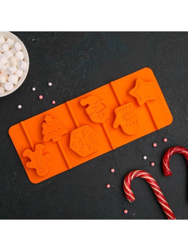 Форма для леденцов Доляна «Новогодний подарок», 24×9,5 см, 6 ячеек, цвет зелёный