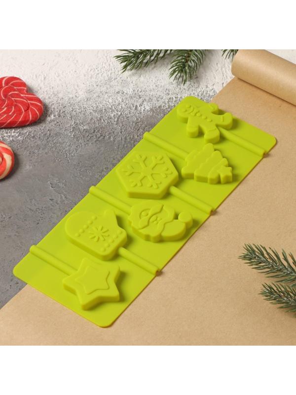 Форма для леденцов Доляна «Новогодний подарок», 24×9,5 см, 6 ячеек, цвет зелёный