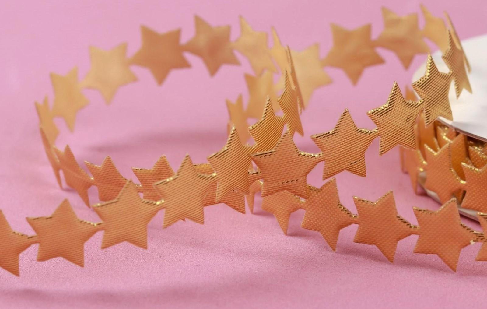 Лента фигурная «Звёзды», 15 мм, 9 ± 0,5 м, цвет золотой