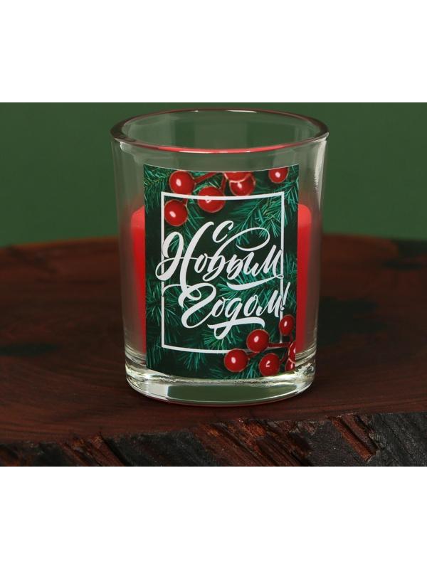 Новогодние свечи в стакане (набор 2 шт.) «С Новым годом!», аромат ваниль