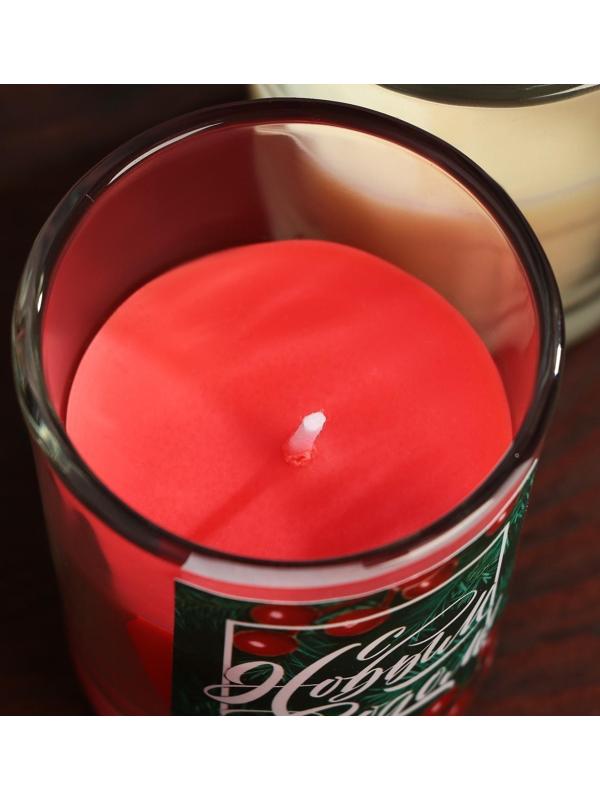 Новогодние свечи в стакане (набор 2 шт.) «С Новым годом!», аромат ваниль