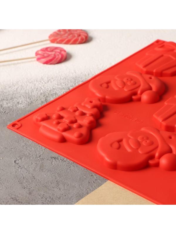 Форма силиконовая для шоколада 3D Доляна «Подарки под ёлкой», 30×30 см, 9 ячеек, цвет красный