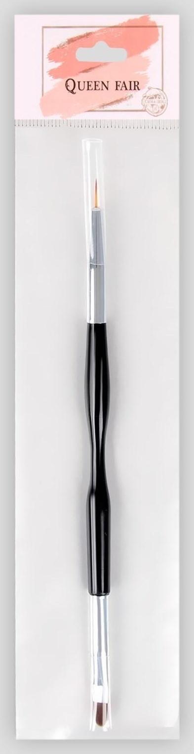 Кисть для наращивания и дизайна ногтей «Волос», двусторонняя, полуовал/точечная, 18,5 см, d=0,7 см, цвет чёрный