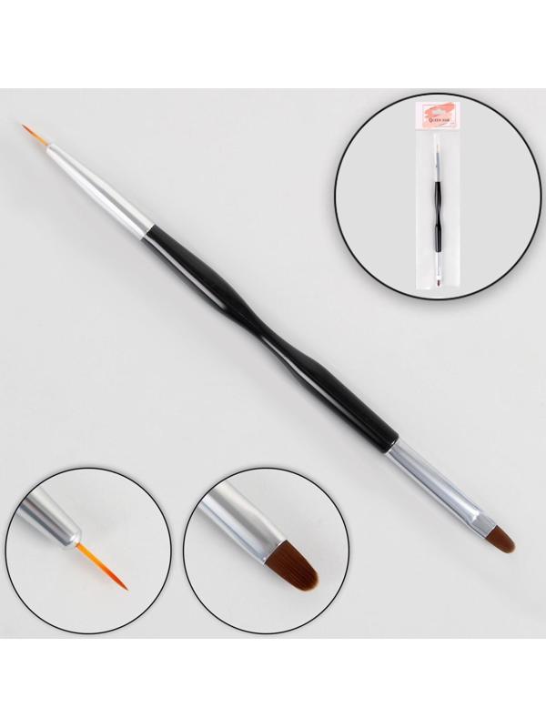 Кисть для наращивания и дизайна ногтей «Волос», двусторонняя, полуовал/точечная, 18,5 см, d=0,7 см, цвет чёрный