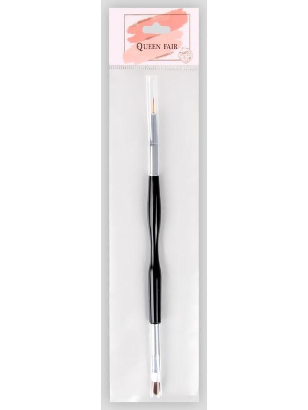 Кисть для наращивания и дизайна ногтей «Волос», двусторонняя, полуовал/точечная, 18,5 см, d=0,7 см, цвет чёрный