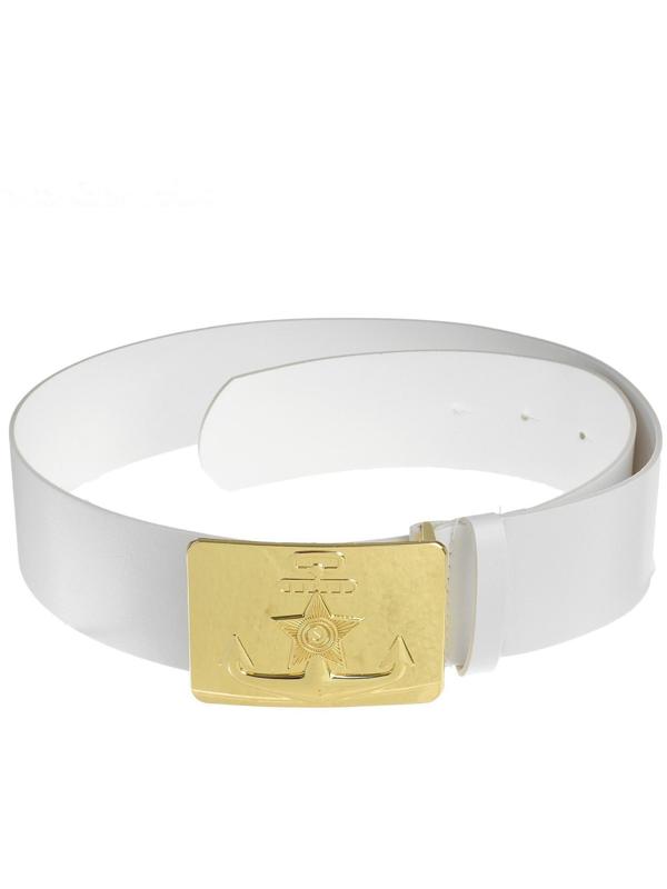 Ремень моряка белый, пряжка с якорем золотая, 90 см