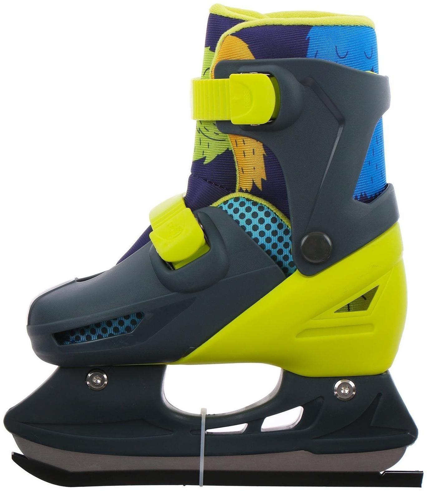 Коньки ледовые детские раздвижные «Монстрики» 223Q, текстиль, пластик, размер 30-33