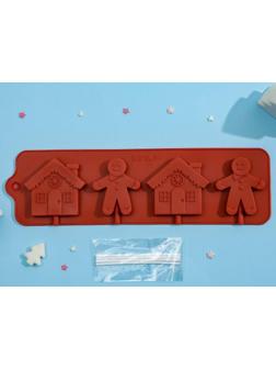 Форма для леденцов Доляна «Дом для имбирного пряника», 31×9 см, 4 ячейки, цвет МИКС