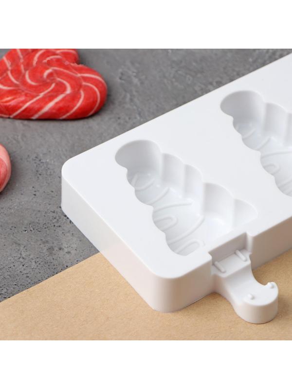 Форма для мороженого «Ёлочка», 19,5×13×2,5 см, 3 ячейки (7,1×2,7 см), цвет белый