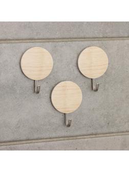 Крючок на липучке «Деревянные круги», 3 шт, цвет светлое дерево