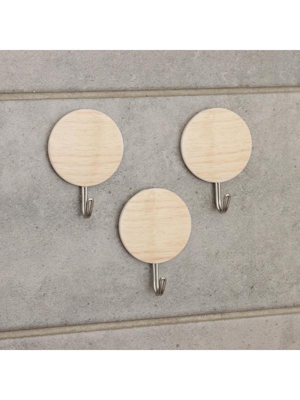 Крючок на липучке «Деревянные круги», 3 шт, цвет светлое дерево