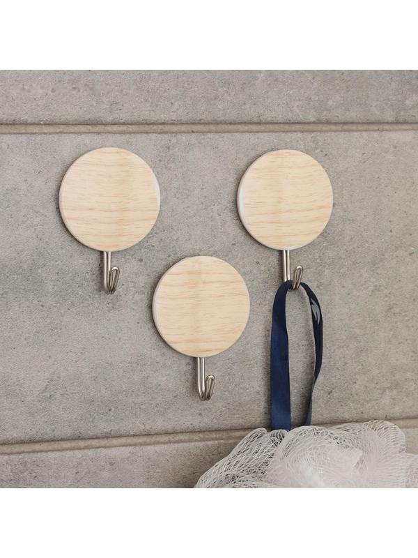 Крючок на липучке «Деревянные круги», 3 шт, цвет светлое дерево