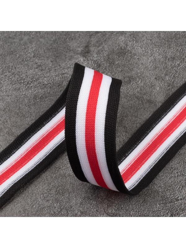 Тесьма трикотажная лампас 25 мм, 9 ± 0,5 м, цвет белый/чёрный/красный