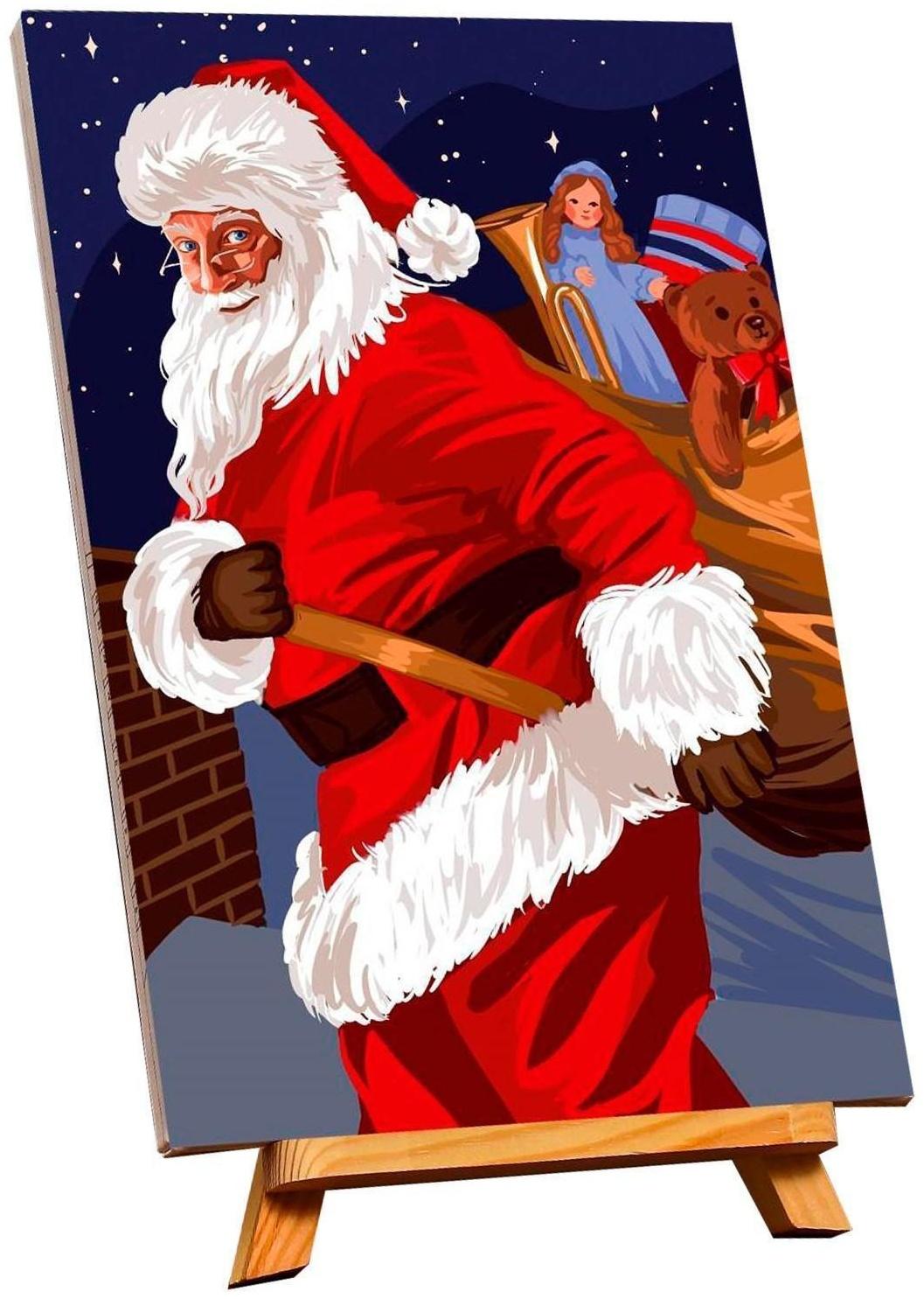 Картина по номерам на холсте с подрамником «Санта с подарками» 20×30 см