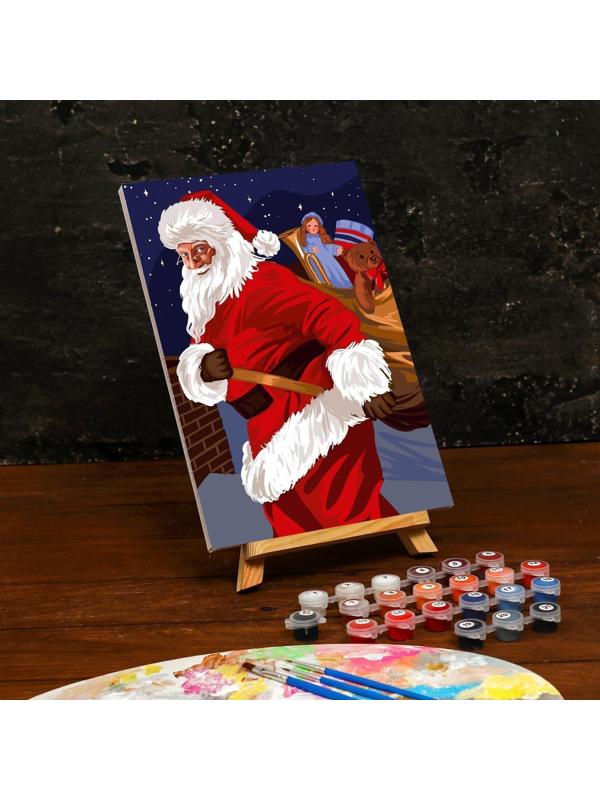 Картина по номерам на холсте с подрамником «Санта с подарками» 20×30 см