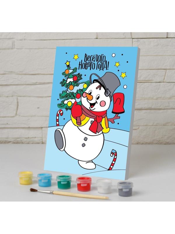 Картина по номерам «Весёлого Нового года» Снеговик 21х15 см