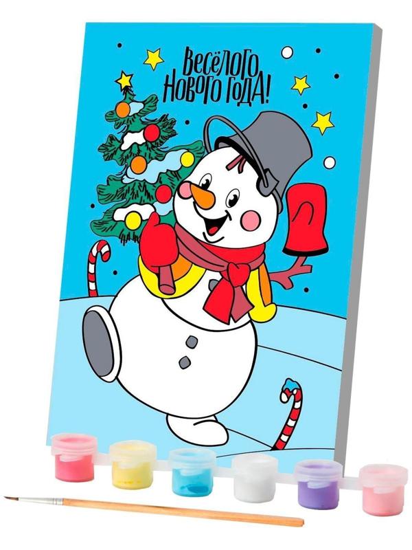Картина по номерам «Весёлого Нового года» Снеговик 21х15 см