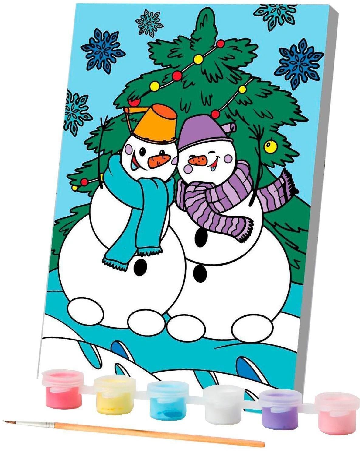 Картина по номерам «Снеговики», 20х30 см