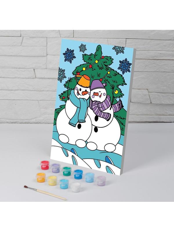 Картина по номерам «Снеговики», 20х30 см