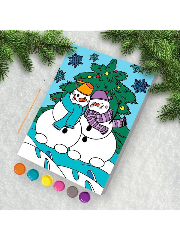 Картина по номерам «Снеговики», 20х30 см