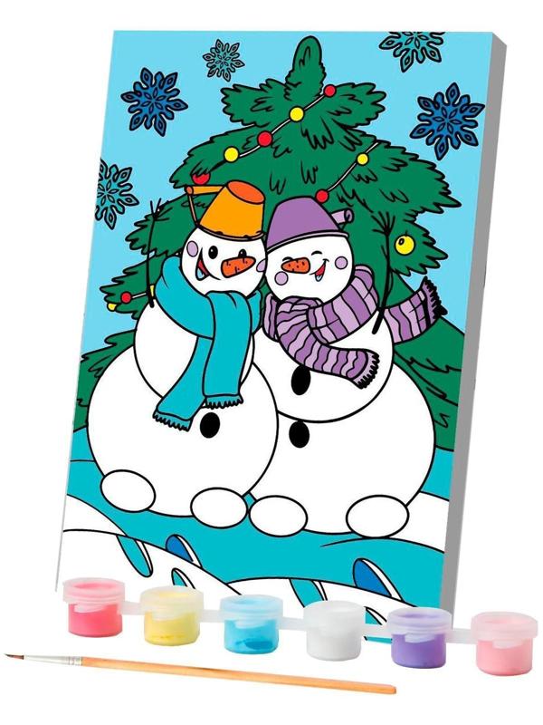 Картина по номерам «Снеговики», 20х30 см