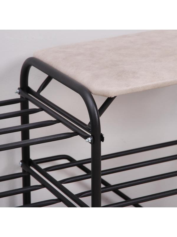 Подставка для обуви с сиденьем «Дубль», 3 полки, замша, цвет чёрный