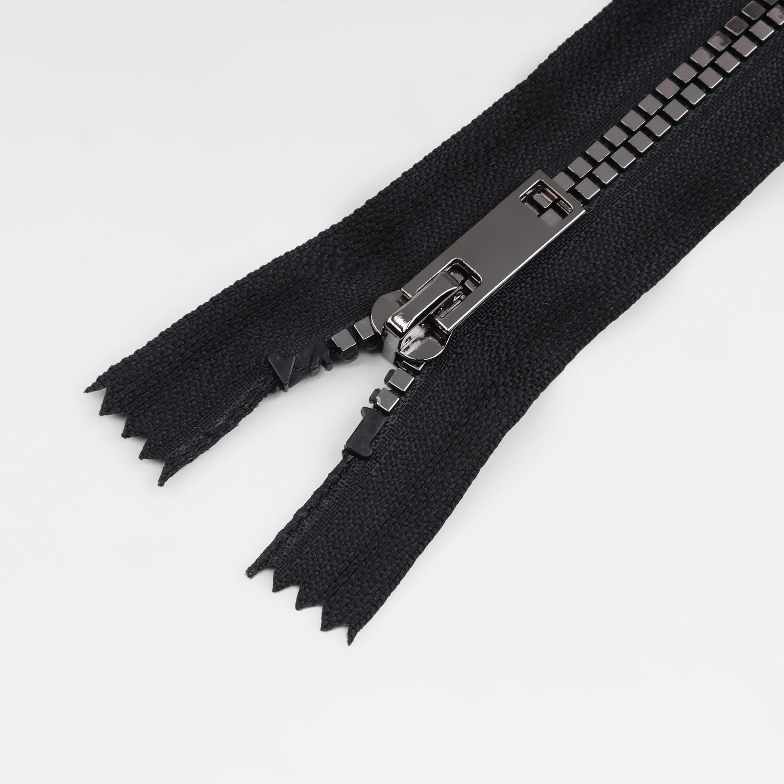 Молния «Трактор», №5, неразъёмная, декоративное звено «Квадрат», 18 см, цвет чёрный/чёрный никель