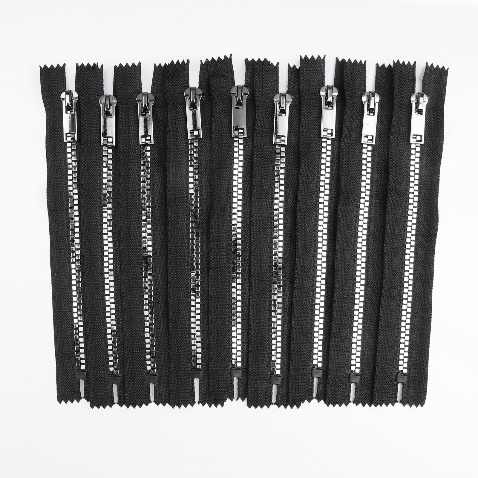 Молния «Трактор», №5, неразъёмная, декоративное звено «Квадрат», 18 см, цвет чёрный/чёрный никель