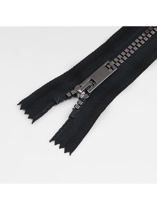 Молния «Трактор», №5, неразъёмная, декоративное звено «Квадрат», 18 см, цвет чёрный/чёрный никель