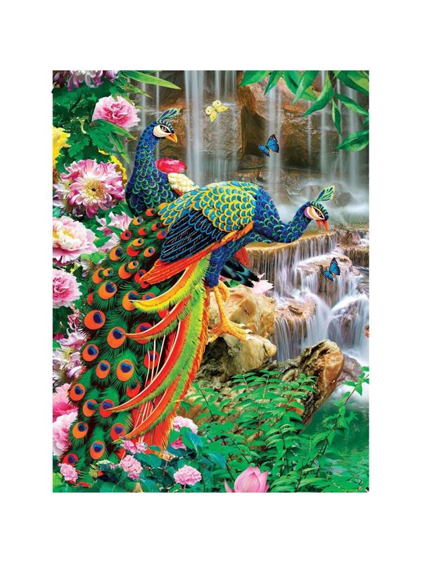 Алмазная мозаика на подрамнике 30x40 с частичным заполнением «Павлины»