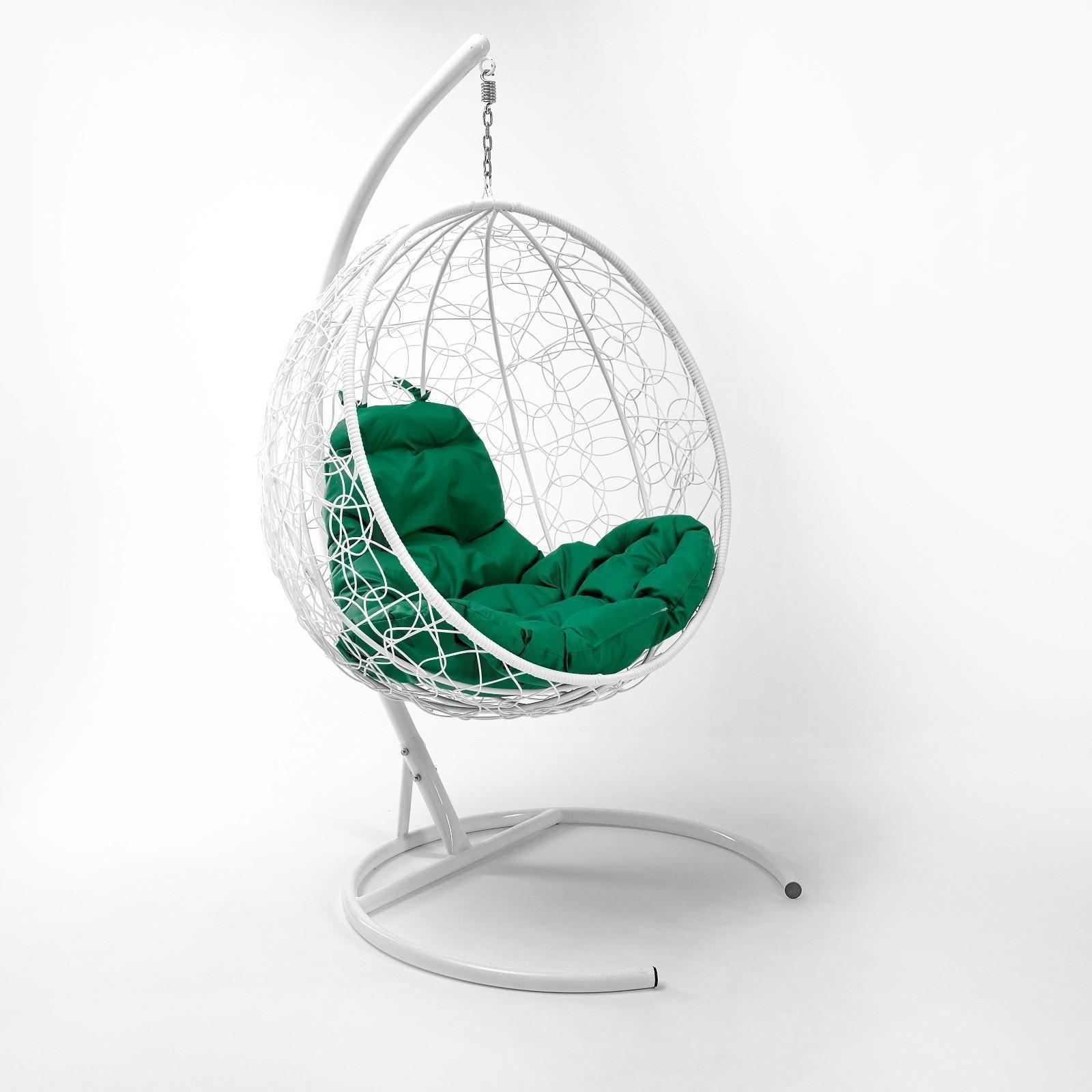 Подвесное кресло КОКОН «Капля» зелёная подушка, стойка