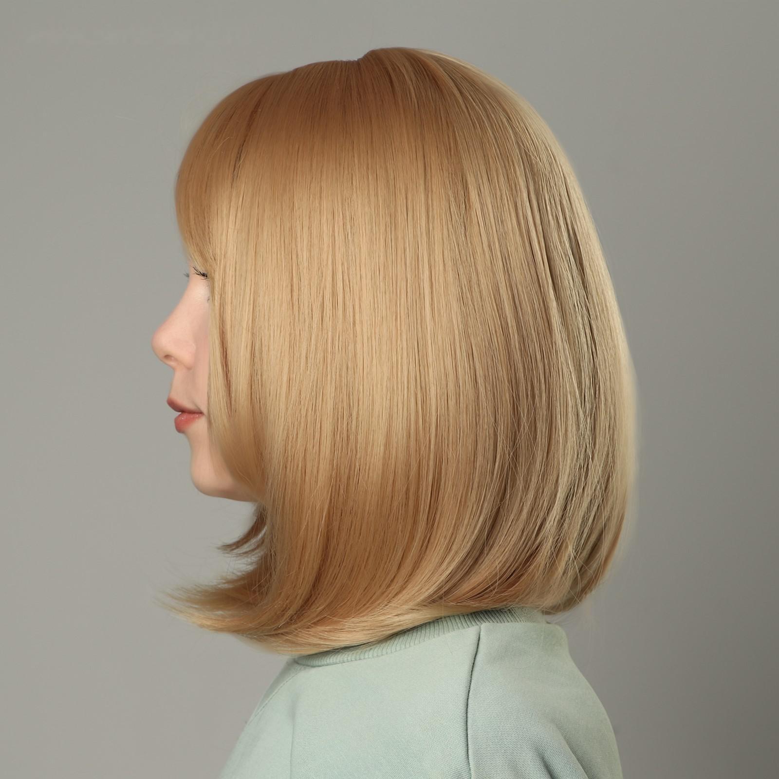 Парик искусственный, с чёлкой, имитация кожи, 30 см, цвет блонд